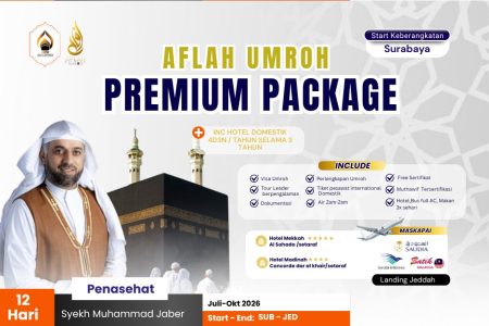 AFLAH UMRAH PREMIUM 12 HARI START SURABAYA + INC HOTEL DOMESTIK 4D3N/TAHUN SELAMA 3 TAHUN