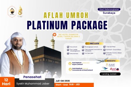 AFLAH UMRAH PLATINUM 12 HARI START SURABAYA + INC HOTEL DOMESTIK 4H3M/TAHUN SELAMA 3 TAHUN